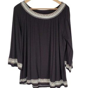 INC International Concepts Tunic Style top black Oversized Embroidery 0X